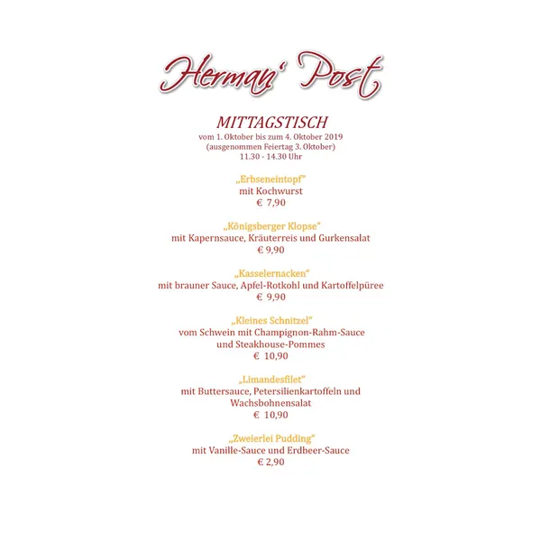 menu 0 of Herman‘ Post