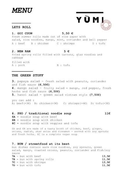 menu 1 of Yumi