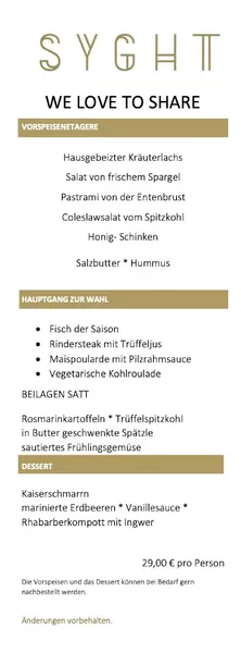 menu 0 of Restaurant SYGHT
