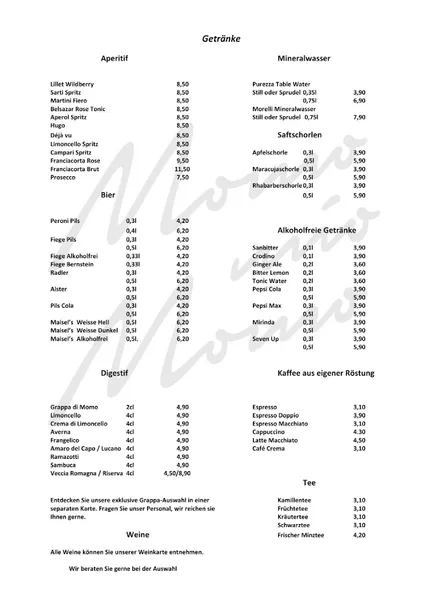 menu 0 of Trattoria Momo