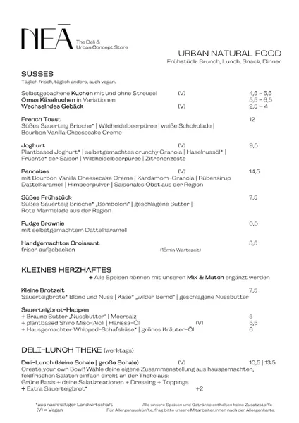 menu 0 of NEĀ The Deli & Urban Concept Store