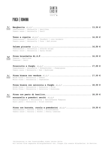 menu 0 of Trattoria Santa Lucia