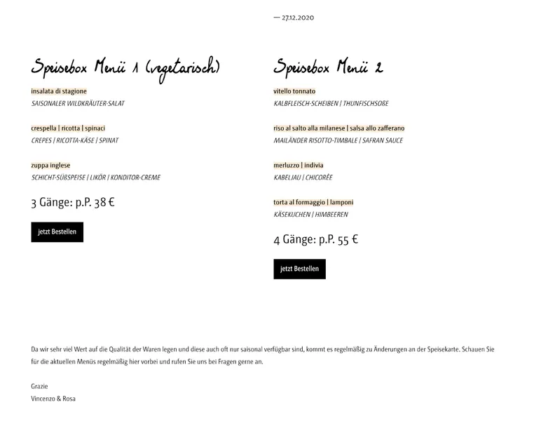 menu 0 of Ristorante La Fenice Stuttgart
