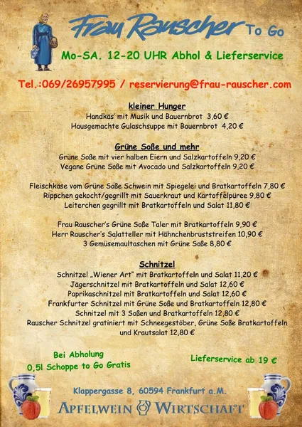 menu 0 of Apfelweinwirtschaft Frau Rauscher