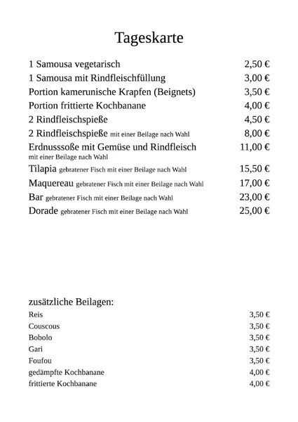 menu 0 of Imbiss Le Kilimandscharo