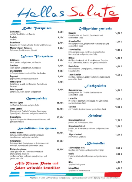 menu 0 of Restaurant Hellas Salute Karlsruhe