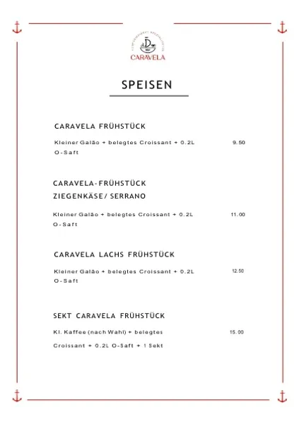 menu 2 of Café Caravela