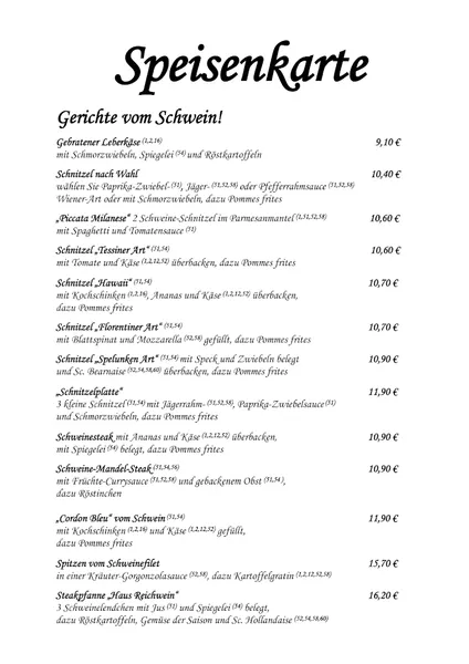 menu 1 of Restaurant Haus Reichwein Inhaber Joel Machado und