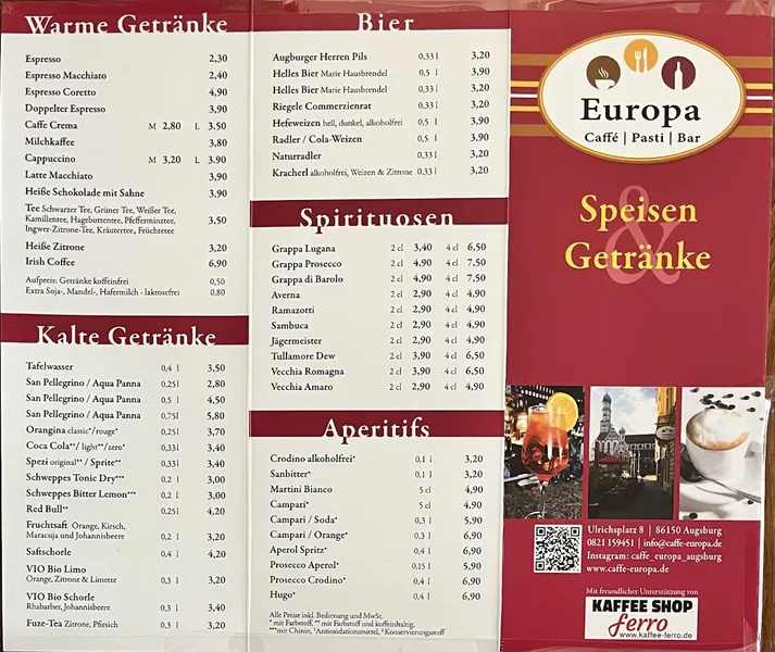 menu 1 of Caffe Europa