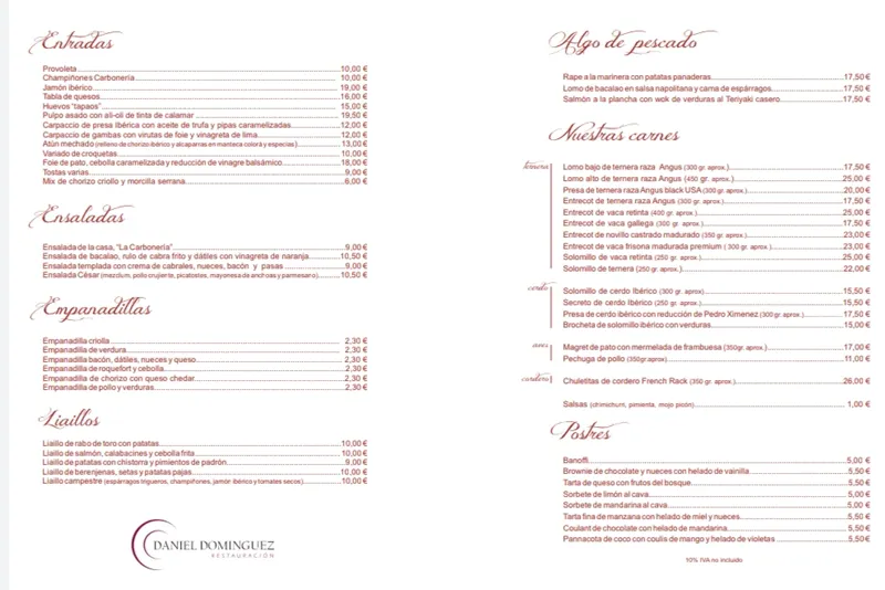 menu 0 of Restaurante la Carbonería