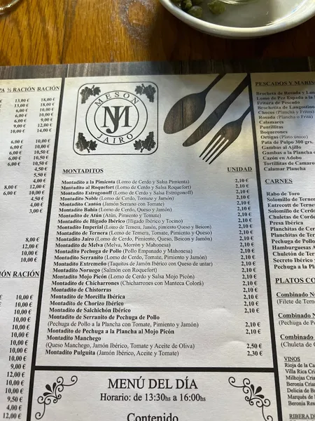 menu 2 of Mesón Jairo