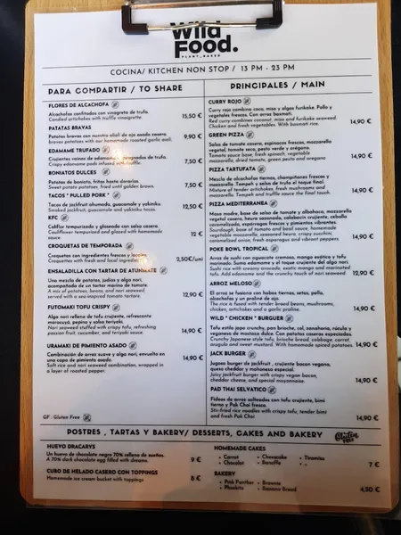 menu 0 of Wild Food Granada