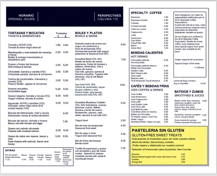 menu 0 of Perspectives - Café & Honest Food