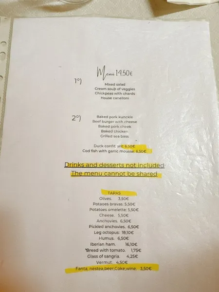menu 0 of La Cassola Restaurante