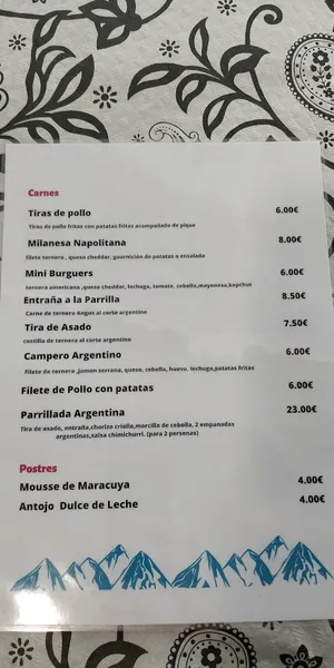 menu 0 of La Cordillera