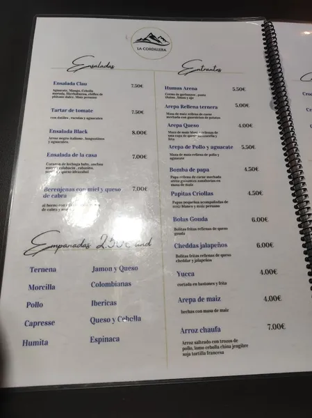 menu 1 of La Cordillera