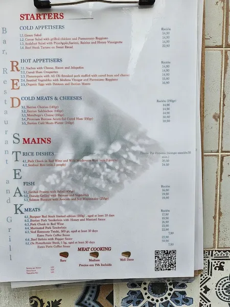 menu 1 of Red steak bar, restaurant and grill