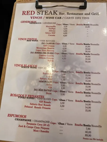 menu 2 of Red steak bar, restaurant and grill