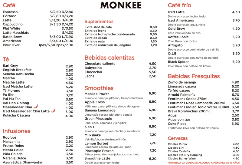 menu 2 of Monkee Koffee