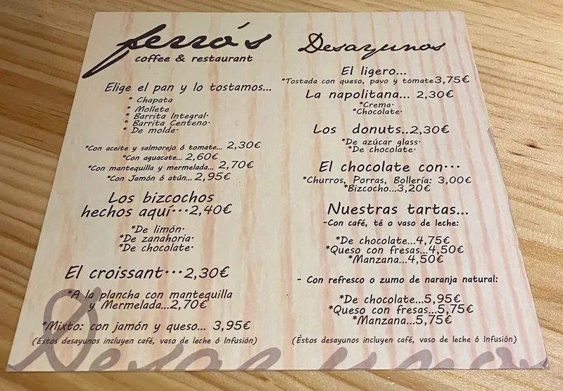 menu 0 of Ferros Café Maestro Ángel Llorca