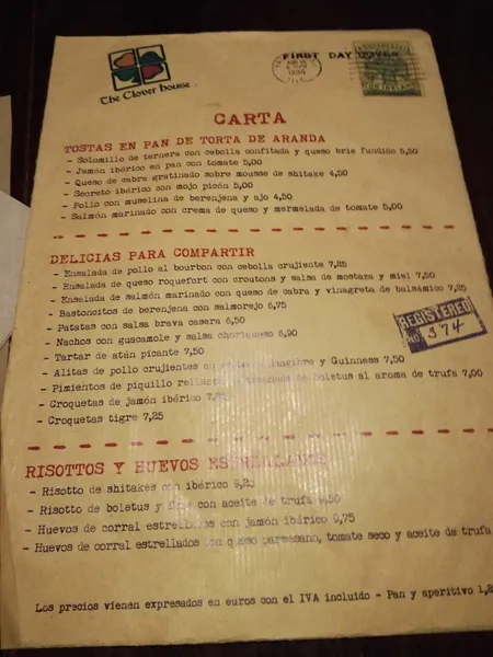 menu 2 of The Clover House