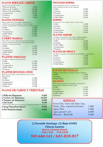 menu 0 of PAKWAAN RESTAURANTE INDIO Y Halal DONER KEBAB طعام حلال