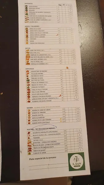 menu 2 of Restaurante L. San