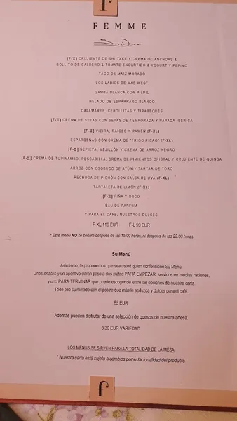 menu 0 of Restaurante La Finca