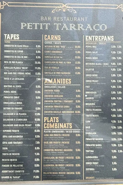menu 0 of Bar restaurante Petit Tàrraco