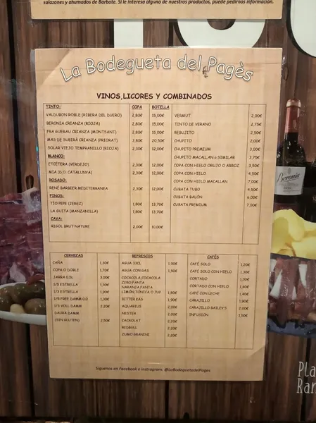 menu 0 of La Bodegueta del Pagès
