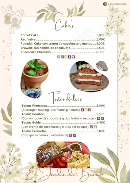 menu 0 of El Jardín del Brunch | Brunch, Desayunos y Meriendas
