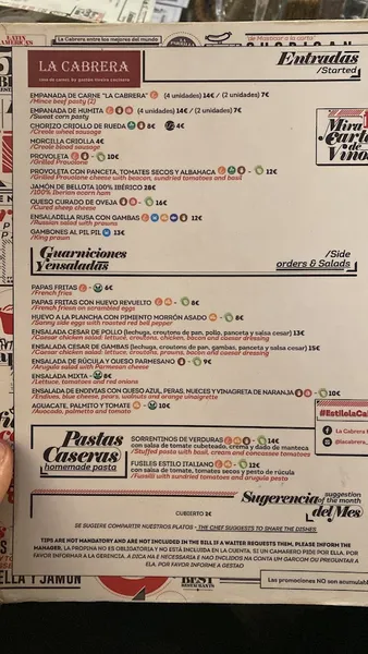 menu 2 of La Cabrera