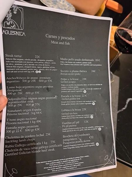 menu 1 of LaGuernica Asador Málaga