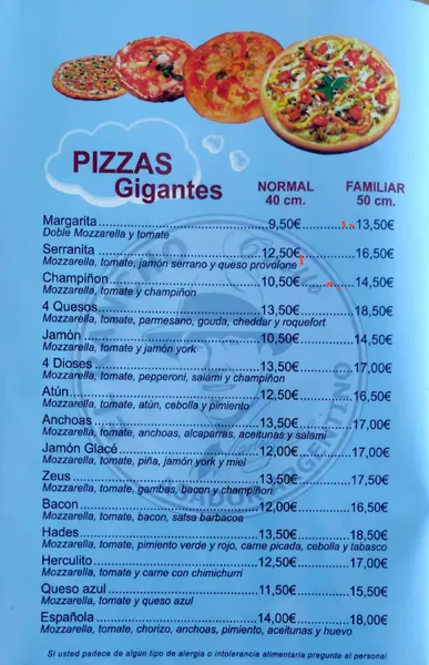 menu 1 of El Rancho Criollo