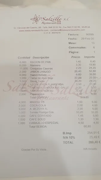 menu 0 of Restaurante Salzillo