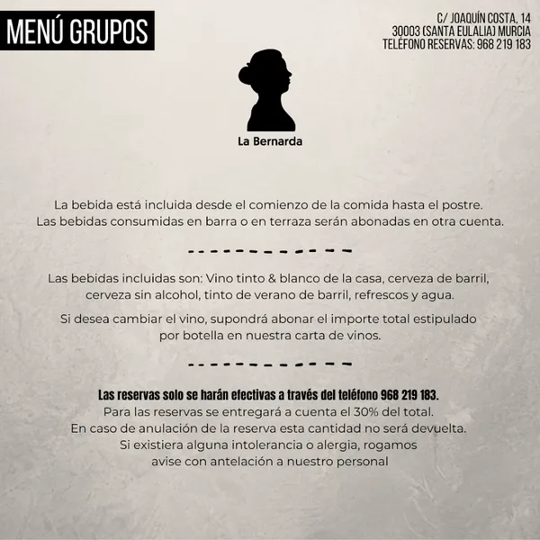 menu 1 of La Bernarda
