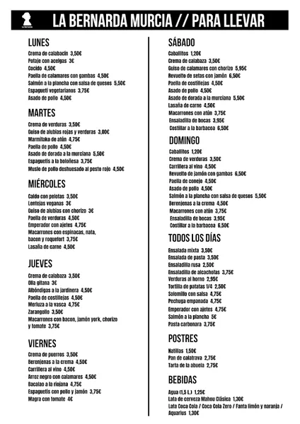menu 2 of La Bernarda