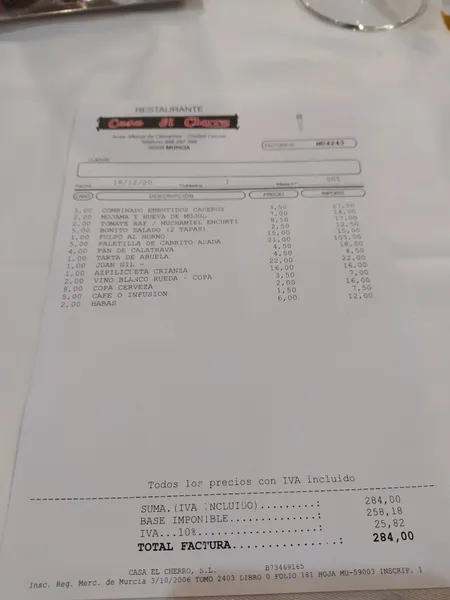 menu 0 of Restaurante Casa El Cherro