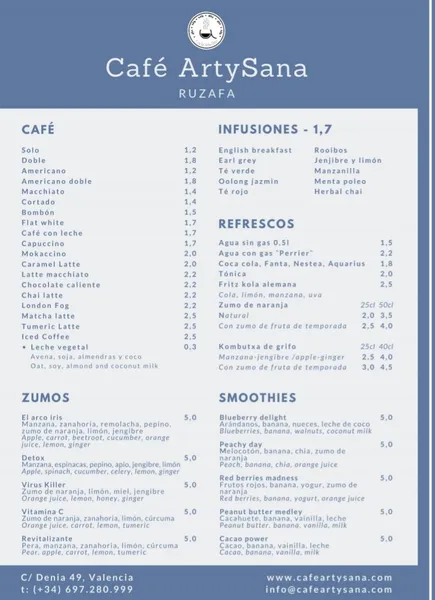 menu 1 of Café ArtySana - Ruzafa