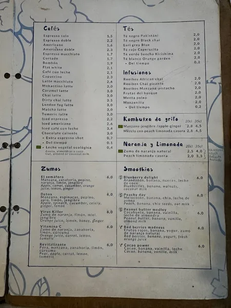 menu 2 of Café ArtySana - Ruzafa