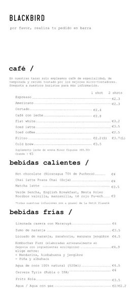 menu 0 of Blackbird