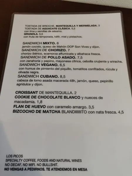 menu 0 of Los Picos Café