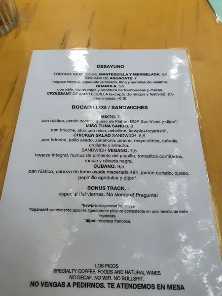 menu 2 of Los Picos Café