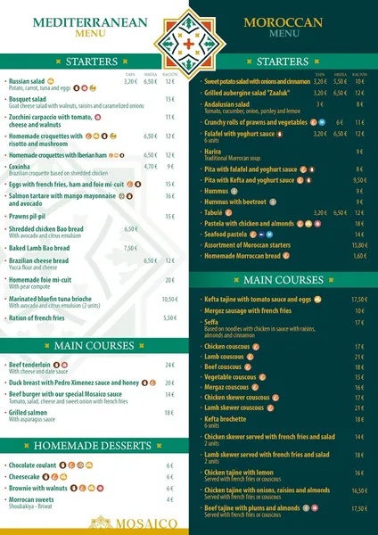 menu 1 of Restaurante Mosaico Málaga