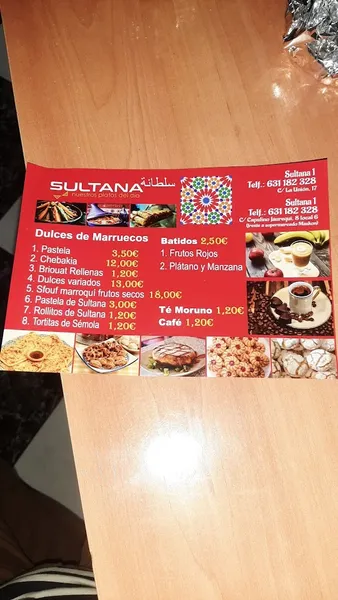 menu 2 of Sultana Comida Marroquí - Para Llevar y a Domicilio