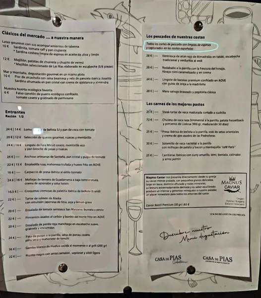 menu 0 of Restaurante Casa de Pías