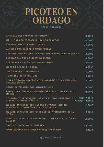 menu 0 of Ordago Restaurante Getafe