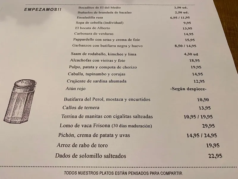 menu 0 of El del Medio