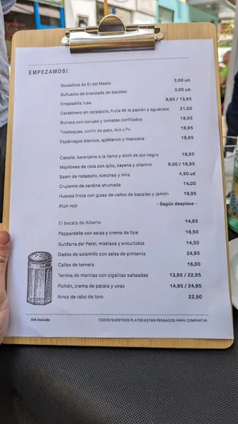 menu 1 of El del Medio