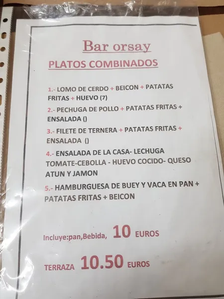 menu 1 of Bar La Huella